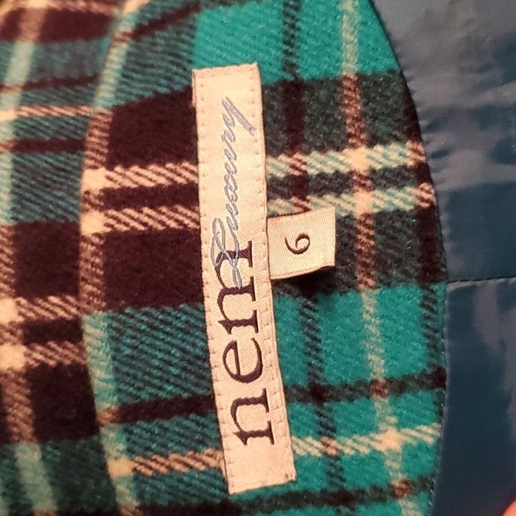 Nem Luxury Paris Jacket Womens Size 6 Pea Coat Plaid Turquoise Black - Picture 5 of 7
